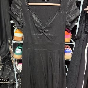 Sourpuss Elegant Black Short Sleeve Satin Dress. Size XL